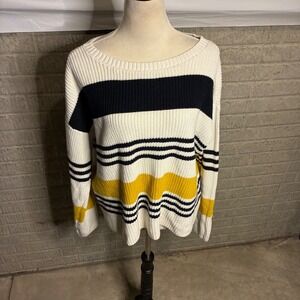Marled Reunited Clothing Striped Boat Neck Sweater Women's Size L Yellow Navy